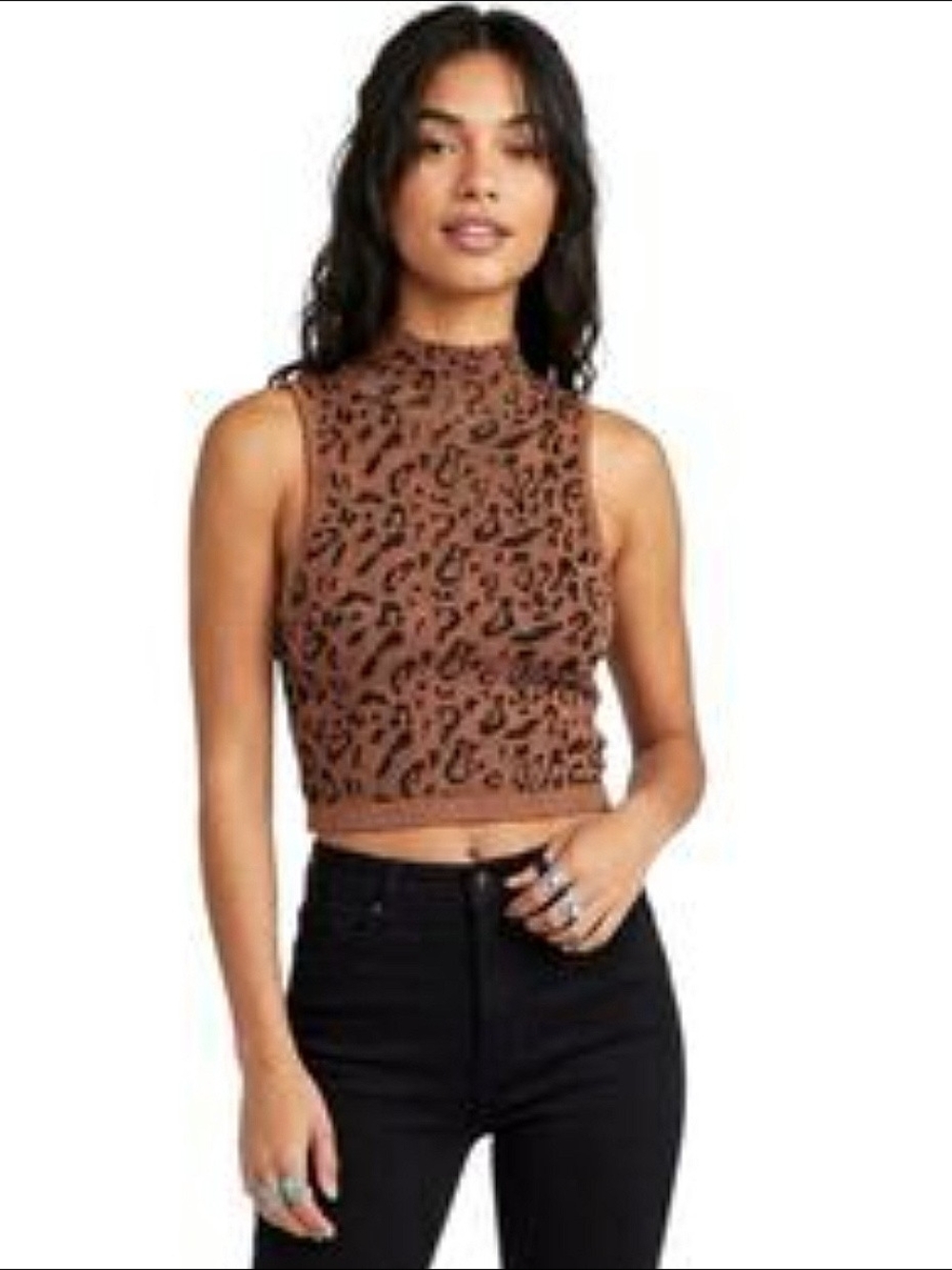 Bozzolo - Leopard Print Mock-Neck Crop Top